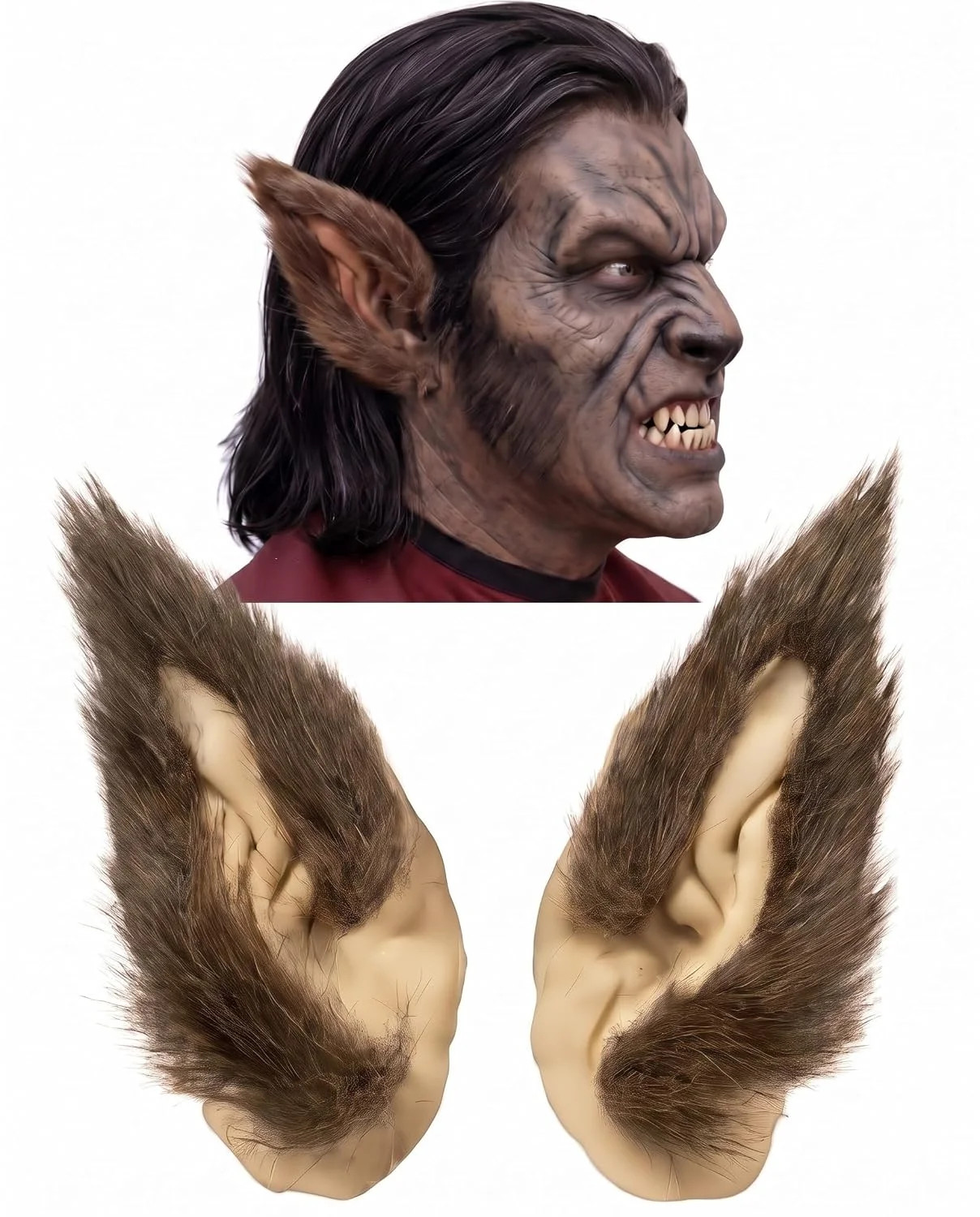 Libima 1 Pair Werewolf Ears Latex Prosthetics for Halloween Costume Makeup