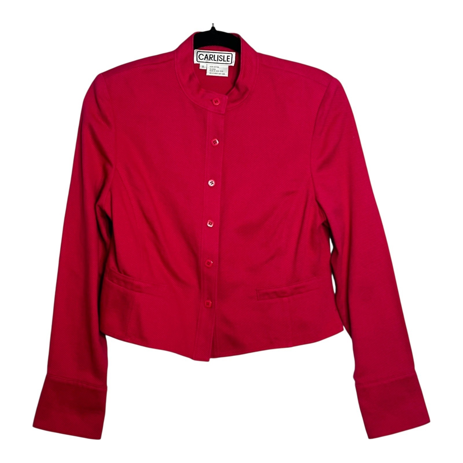 Carlisle Pink Cotton Textured Mock Neck Cropped Blazer Jacket Womens Size 8