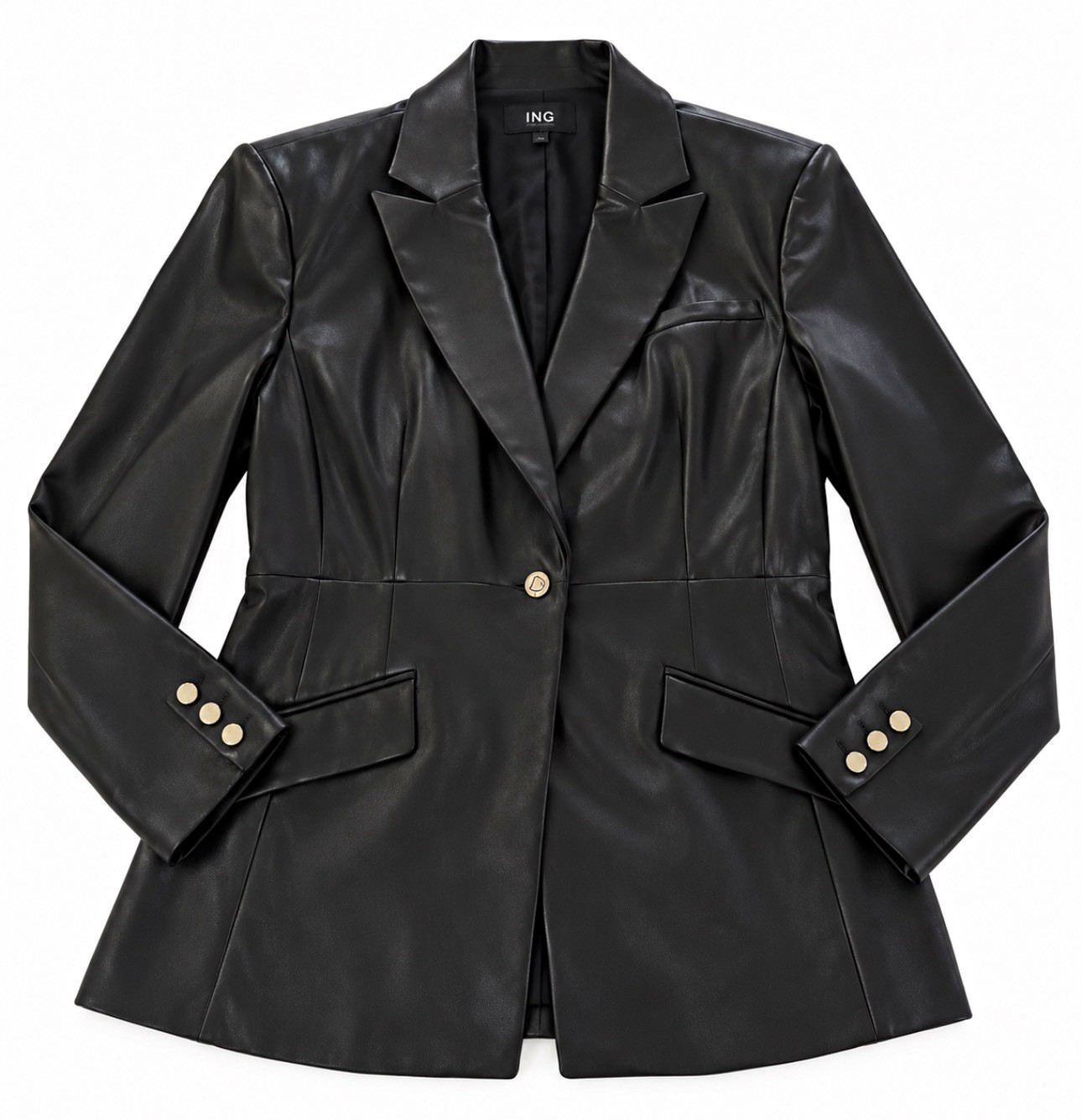 I.N.C. International Concepts Women’s Black Faux Leather Blazer Jacket L Pockets