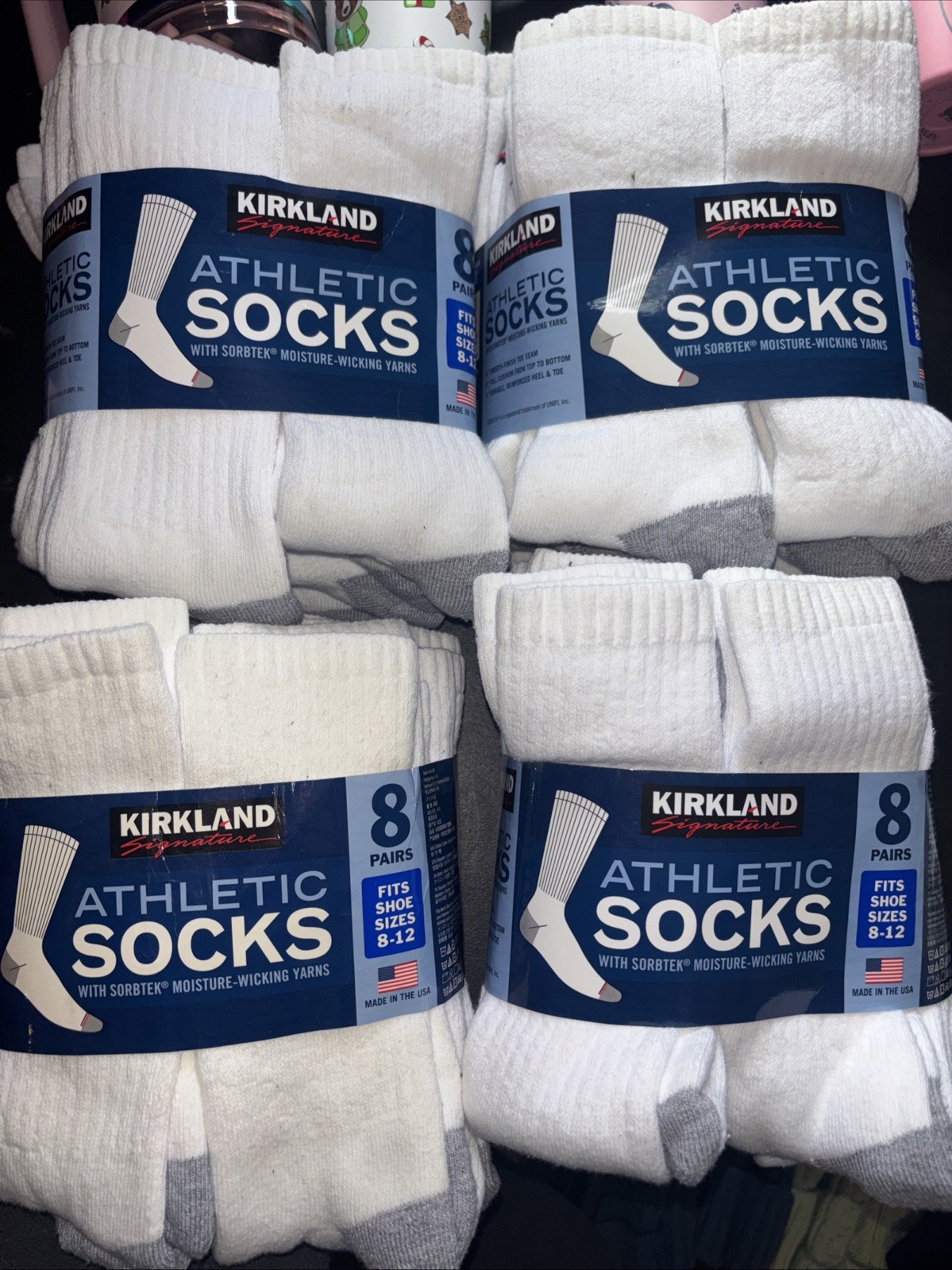 Kirkland Signature Men’s Athletic Sock 8 Pair White Color - Made in USA - NEW