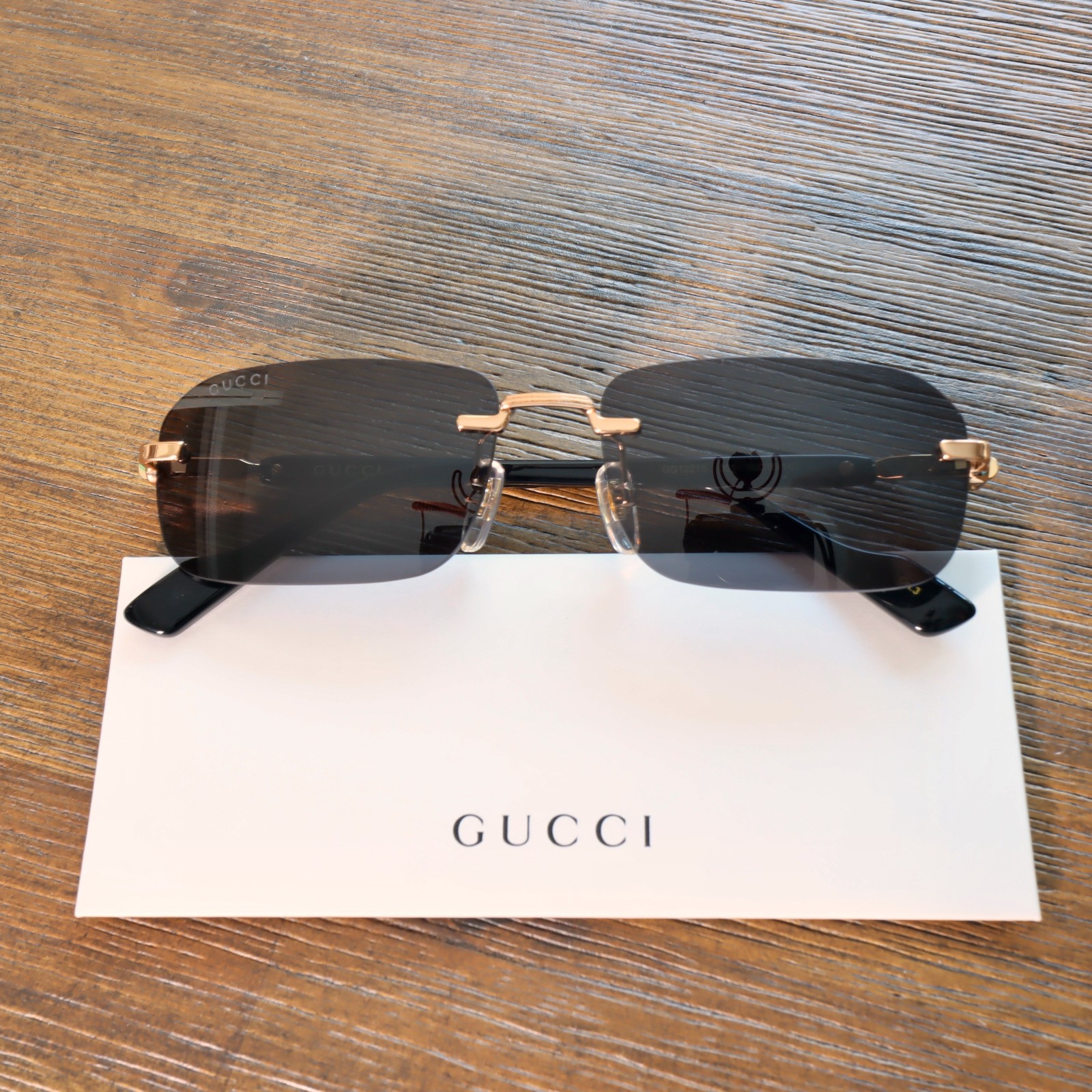 Gucci GG1221S 001 56mm Rectangle Sunglasses in Gold/Gray Lens