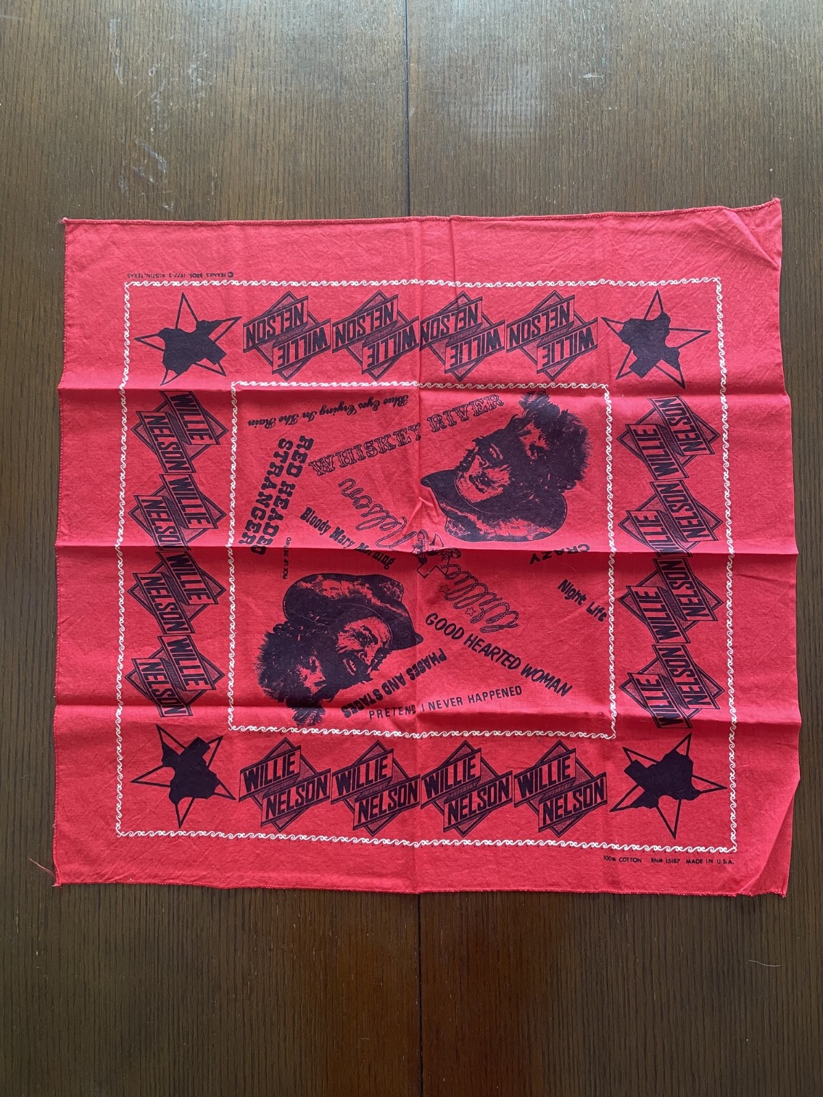 Vintage Willie Nelson Bandanna Rare 1977 Tour Merch 100% Cotton Collectable