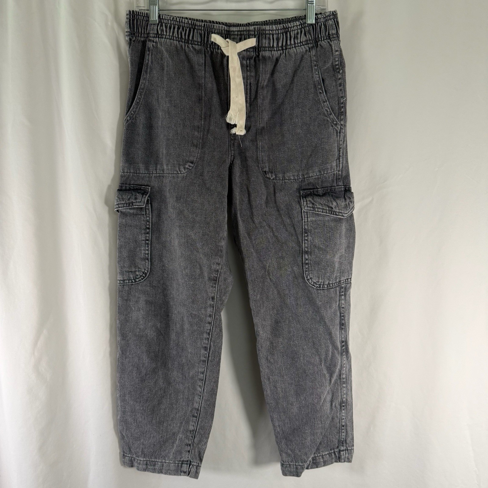Gap Denim Easy Jean Women\'s Small Grey Cargo 100% Cotton Drawstring Pull On