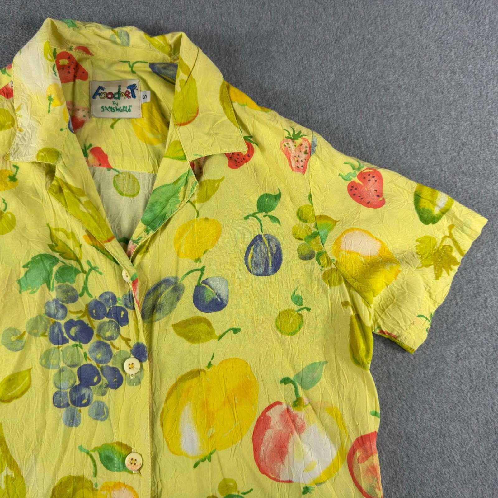 Vintage Jams World Food Art Marzipan Fruit Button Up Shirt Womens Small