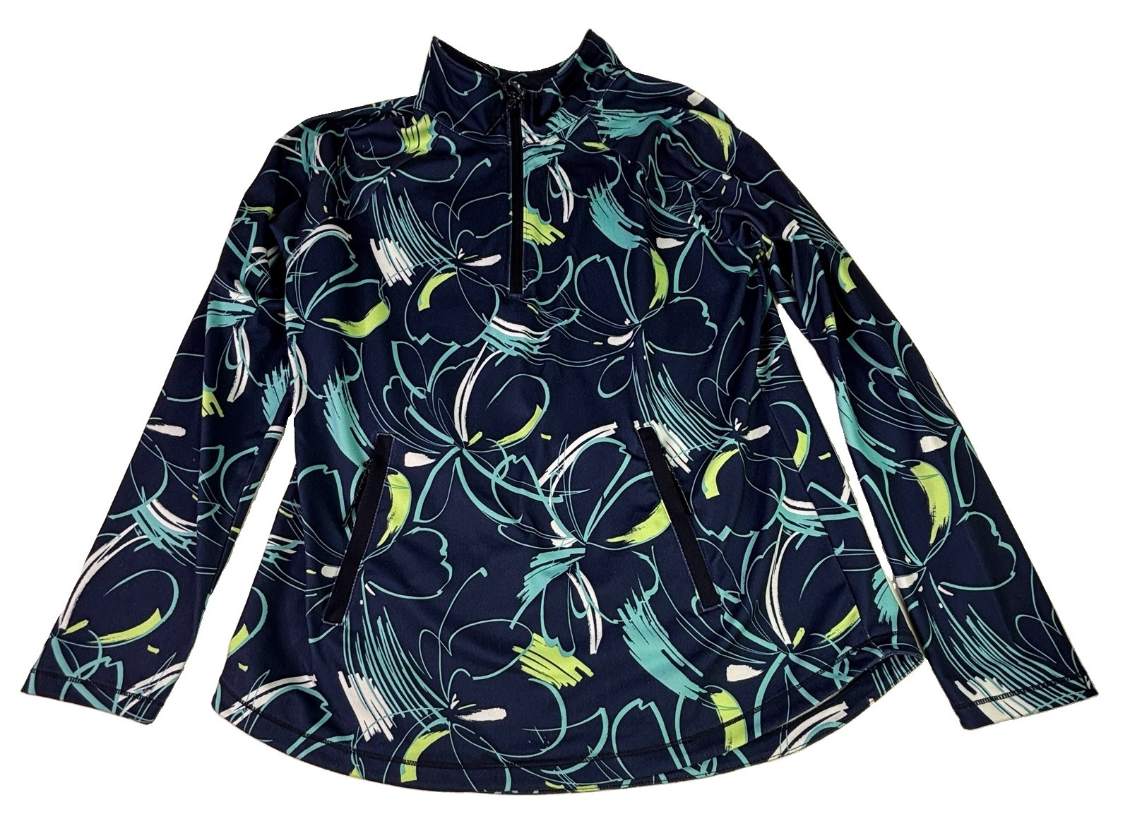 T by Talbots Half Zip Pullover Sweatshirt MP Medium Petite Blue Ombre Floral