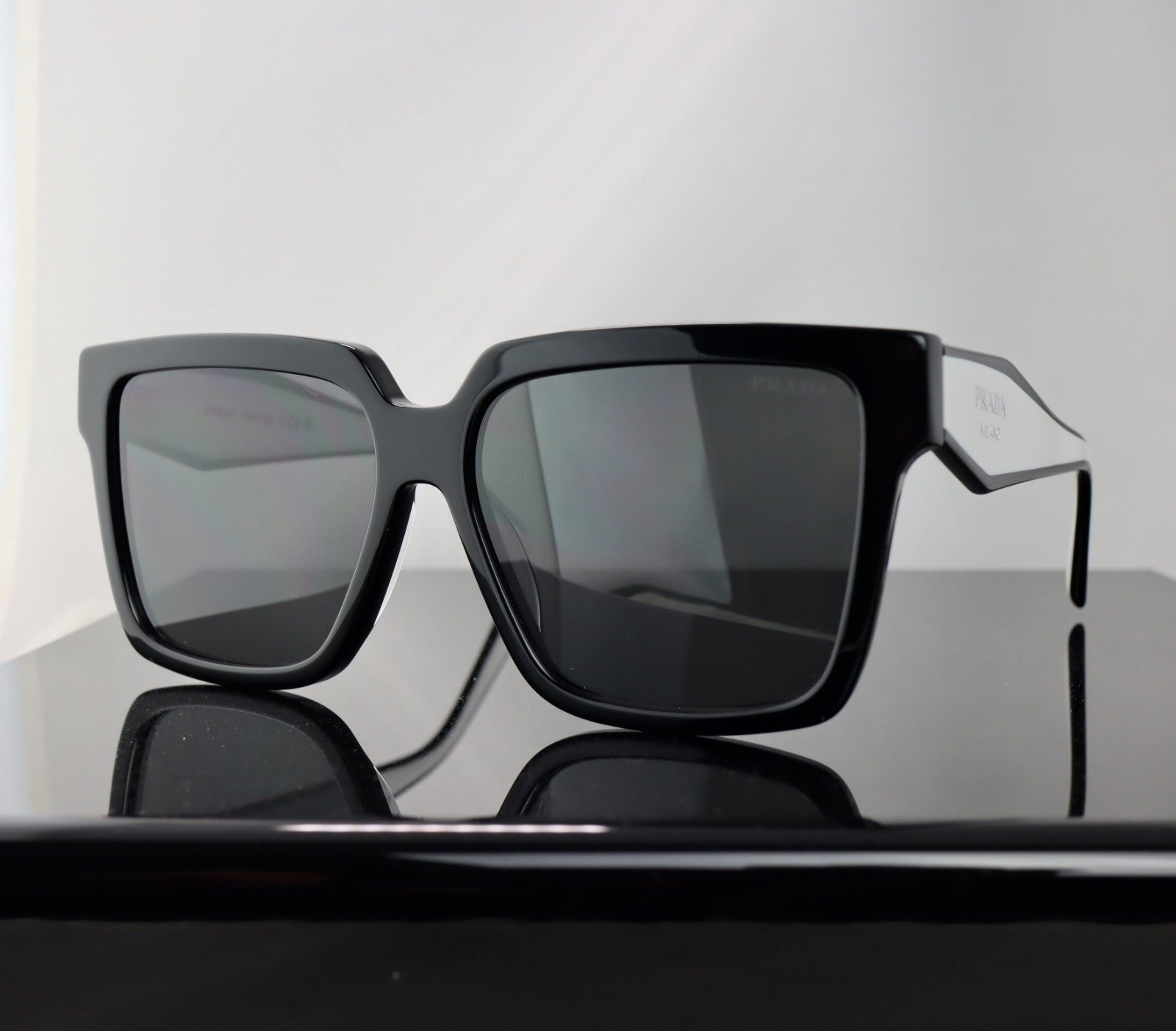 Prada PR24ZS Black  and White/ Gray Lens Square Oversized Sunglasses 100% UV