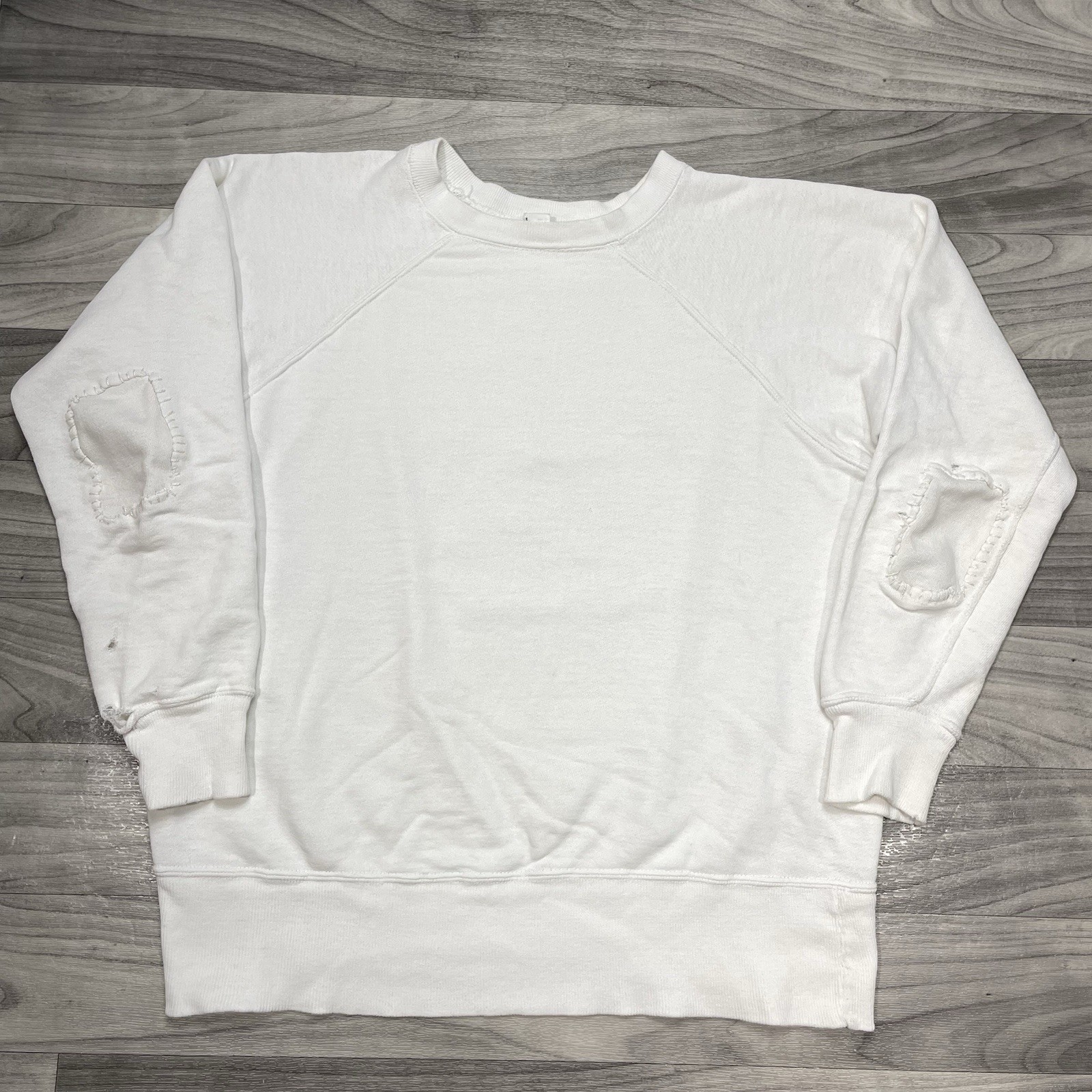 Vintage 1960s Pennys Repaired Sweatshirt Mens M White Distressed Crewneck USA