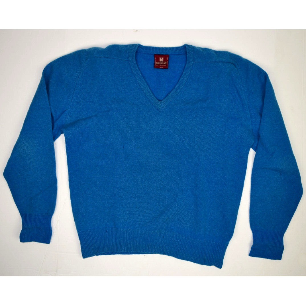 Vintage 70s Nordtrom V Neck Sweater Mens M Blue with Grunge Holes Cobain Special