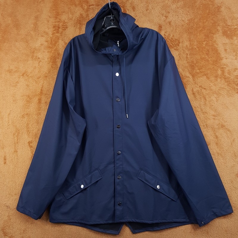 RAINS Jacket Large XL Blue Hooded Raincoat Essential Rain Coat Unisex
