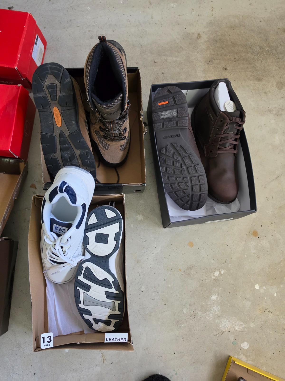 Lot of 8 pairs mens size 13 sorel nb leather work shoes hiking boot rockport