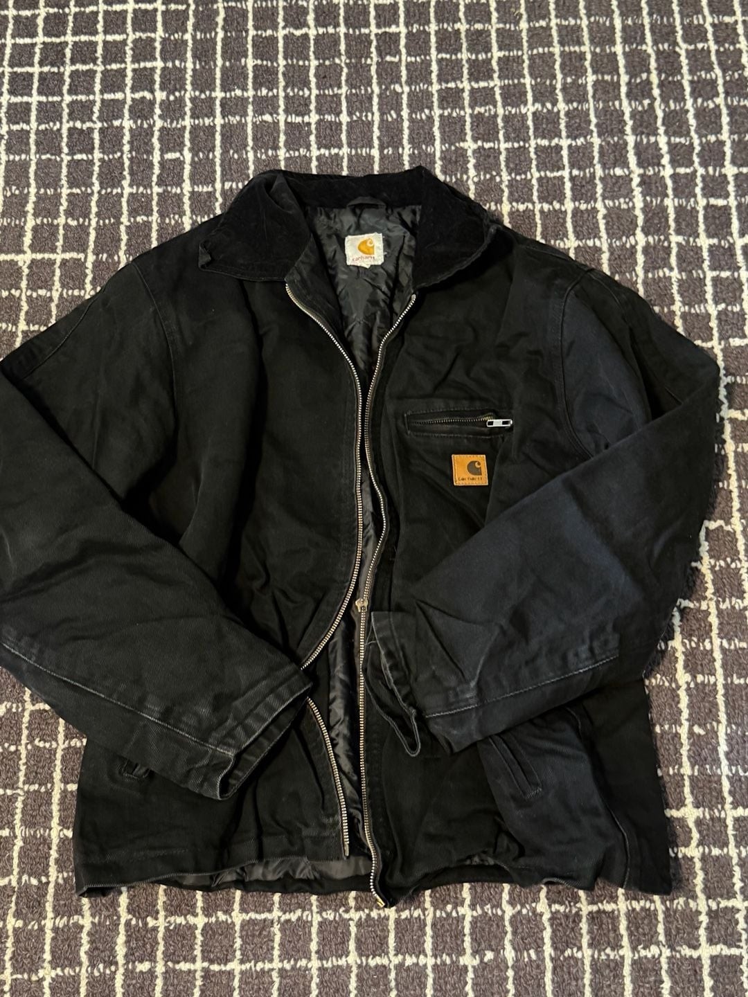Carhartt Detroit Jacket Black Quilted Lined Canvas XL