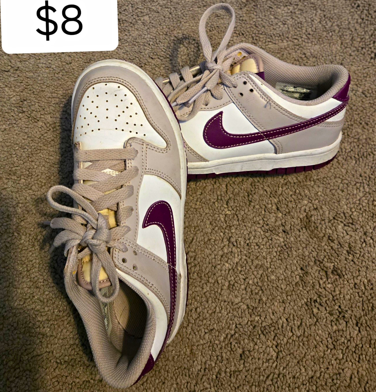 Nike Unisex Kids Sneakers Size 4 Gray White Purple Low Top Lace-Up Colorblock