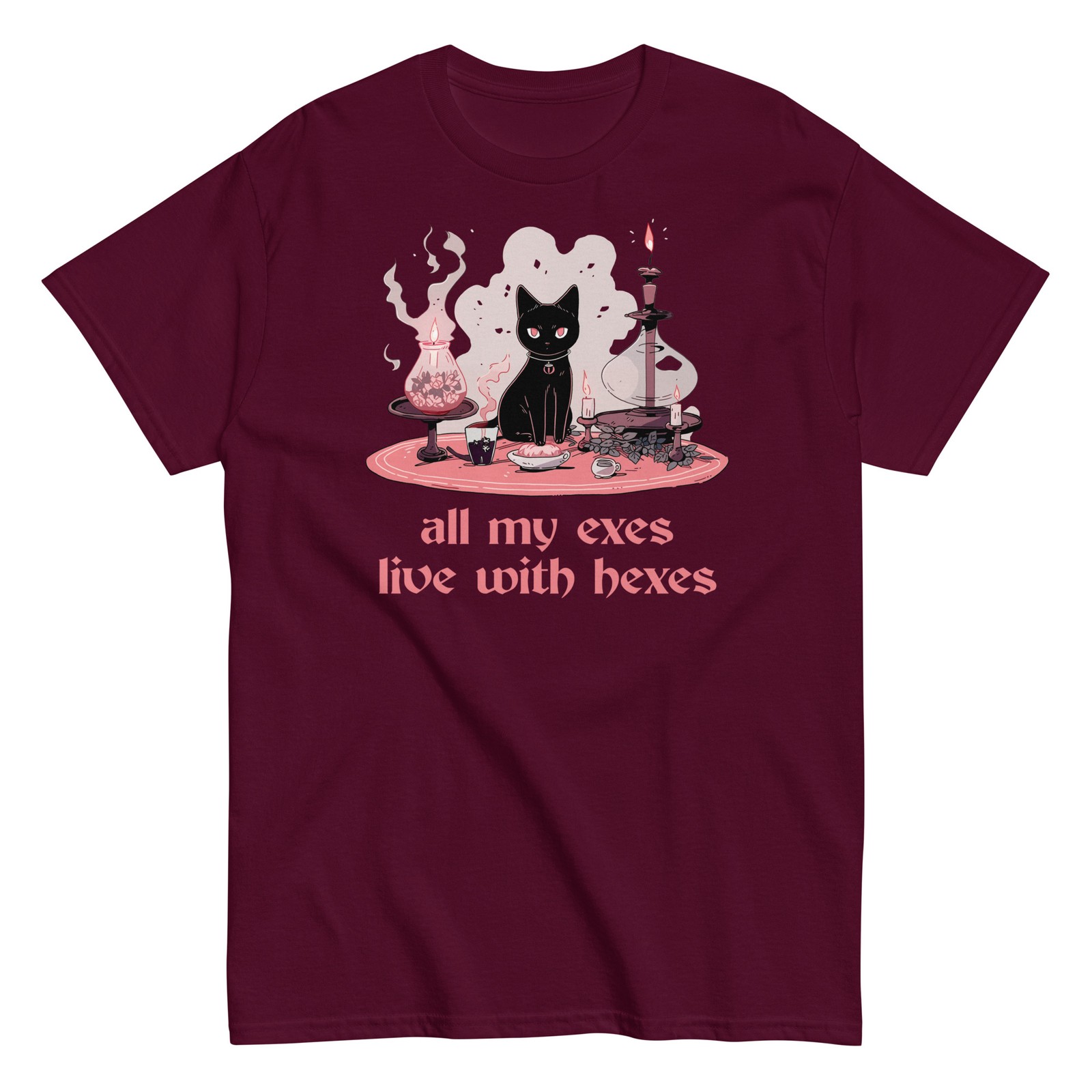All My Exes Live With Hexes T-Shirt Witchy Black Cat Funny Witch Unisex Tee