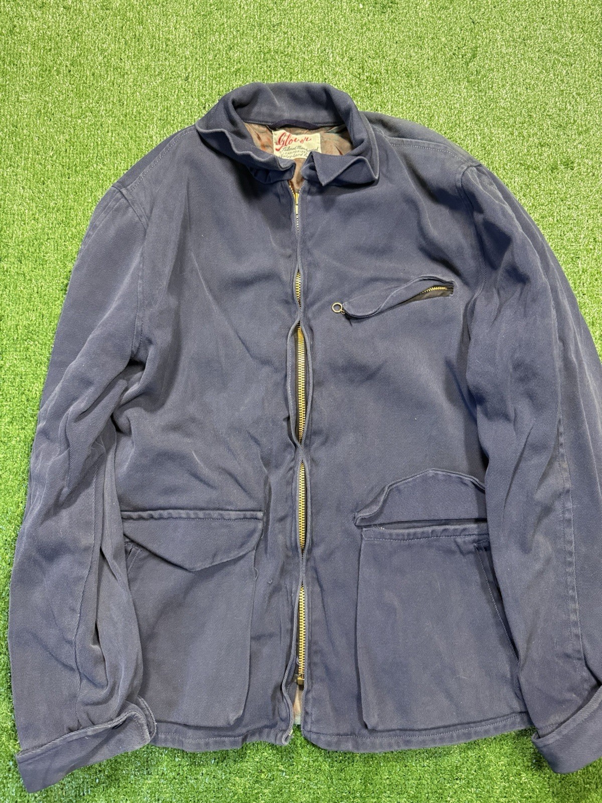 Glover Vintage 40s Dark Blue Gabardine Double Pocket Uniform Jacket USA Union L