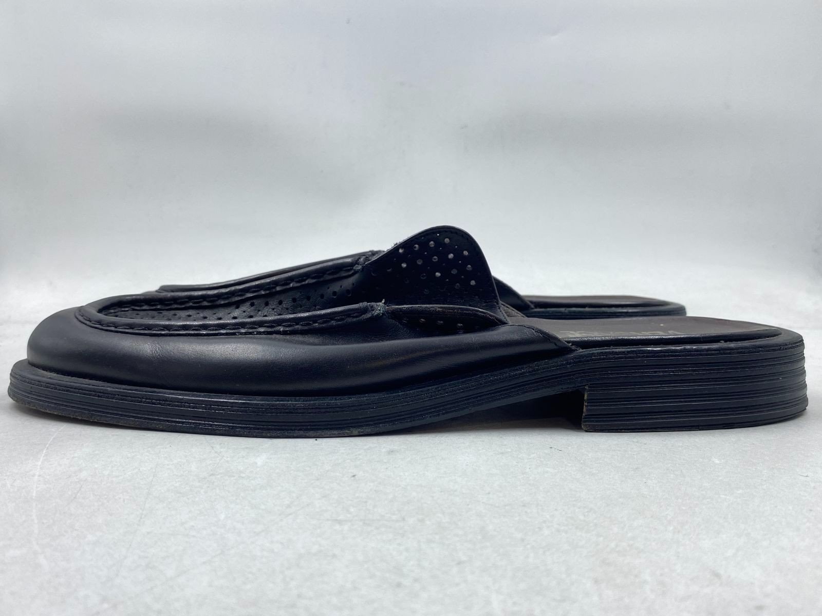 Vintage Gianni Versace Black Leather Perforated Medusa Mules Shoes Size 10