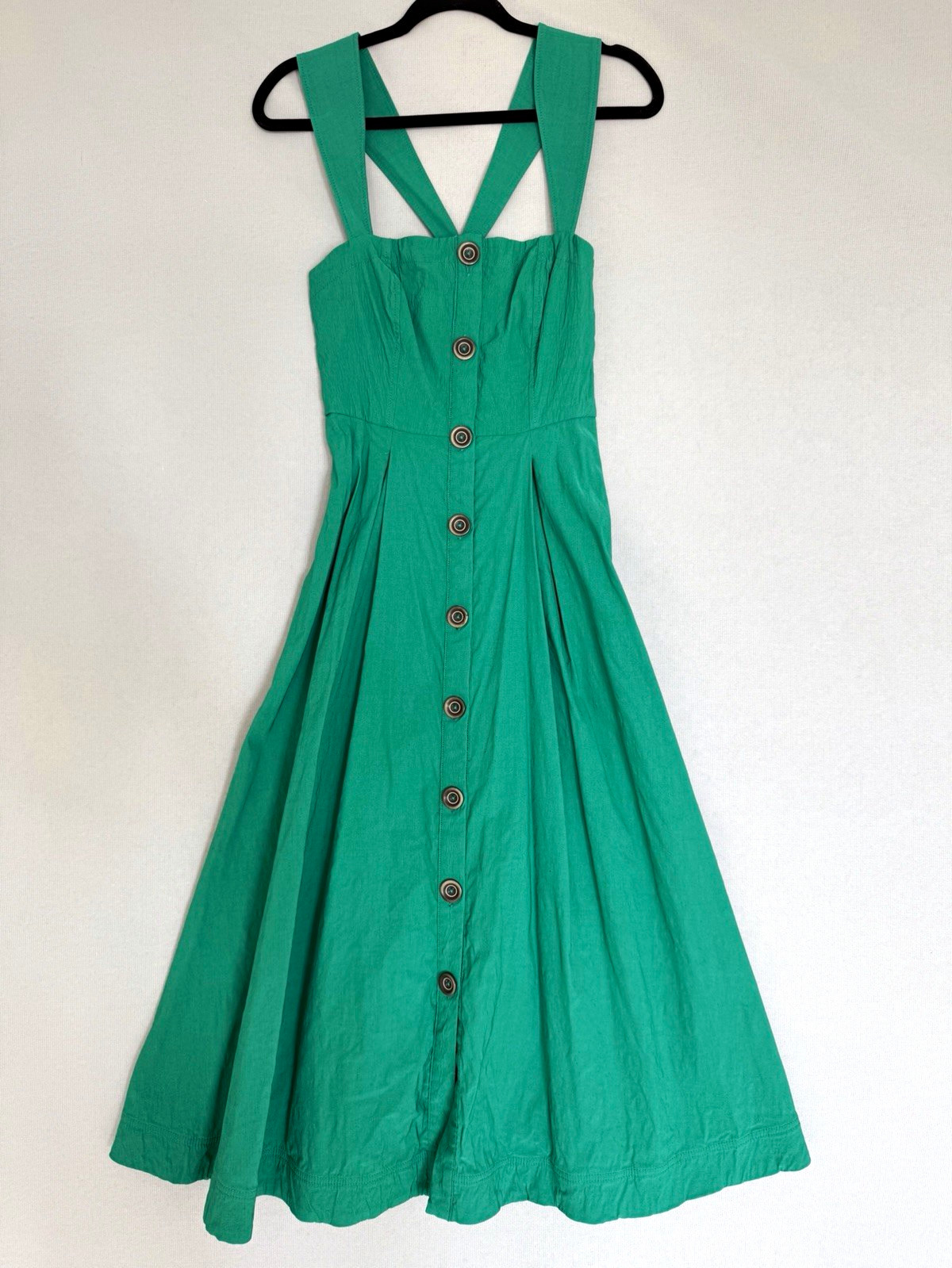 Maeve by Anthropologie Green Square Neck Button Front Midi Dress Pockets 4