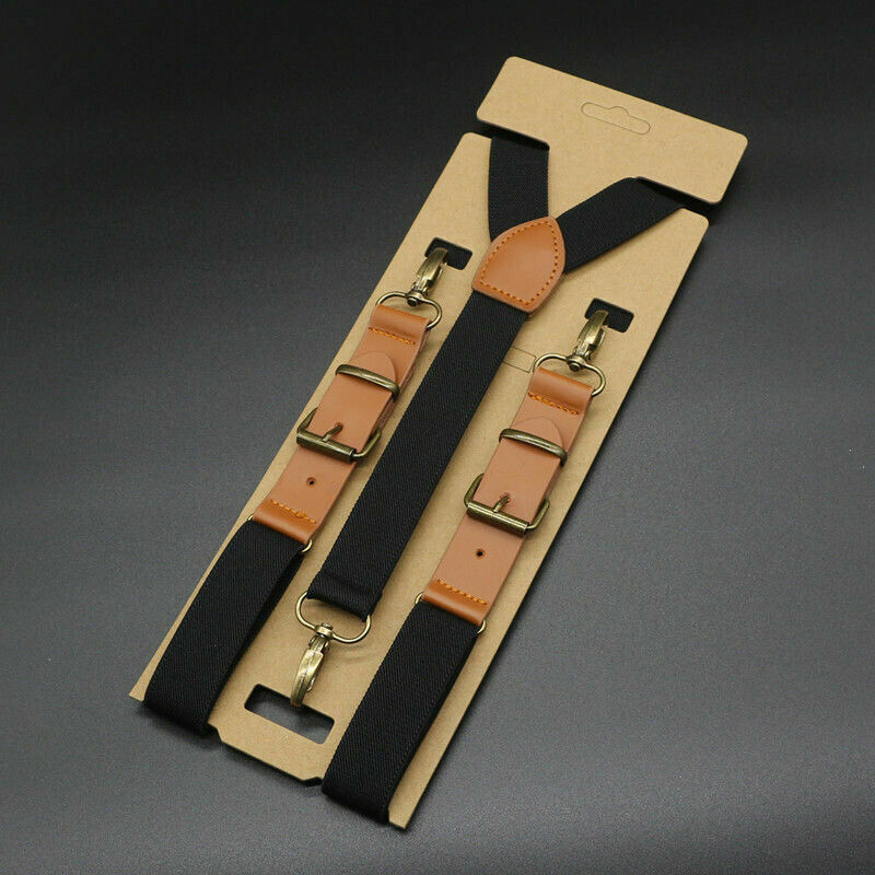 Men's Y Back Suspenders Adjustable Elastic Y-Shaped Hooks Pants Brace Solid NEW