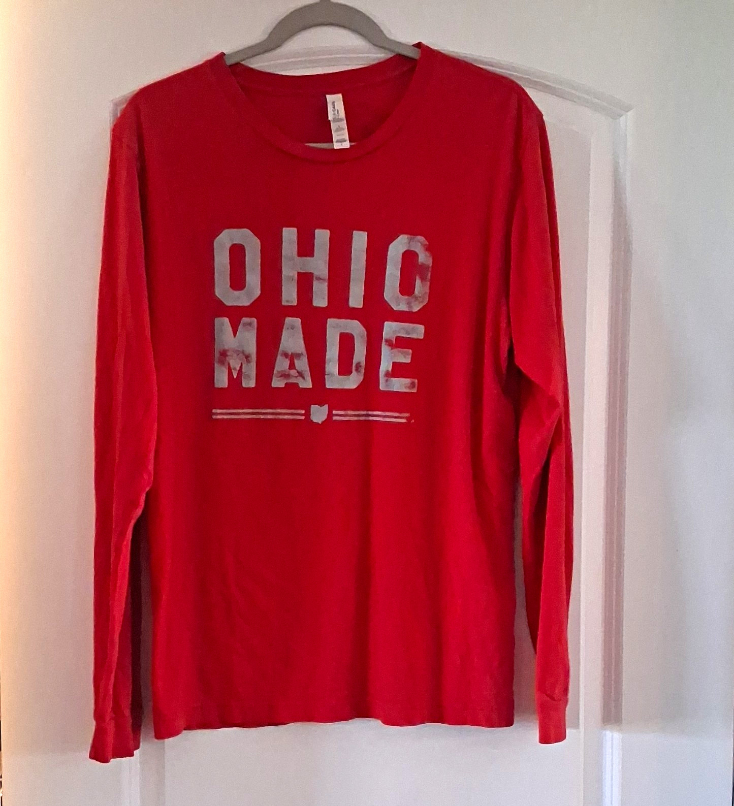 Bella + Canvas Mens L Red Long Sleeve Crew Lightweight Ohio Made Graphic Tee