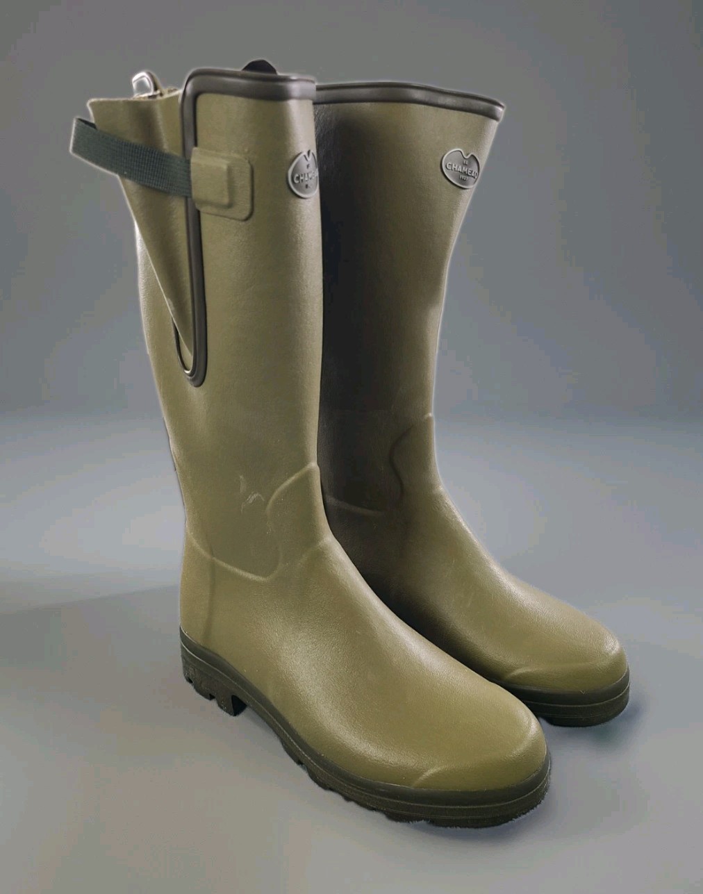 Le Chameau Vierzon Mens US 12 EU 46 Green Rubber Wellington Boots Handmade