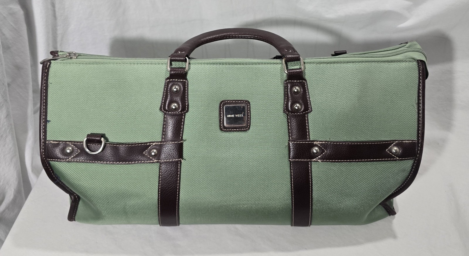 Rare Vintage Nine West Green Duffle Handbag Travel Bag Weekender Purse