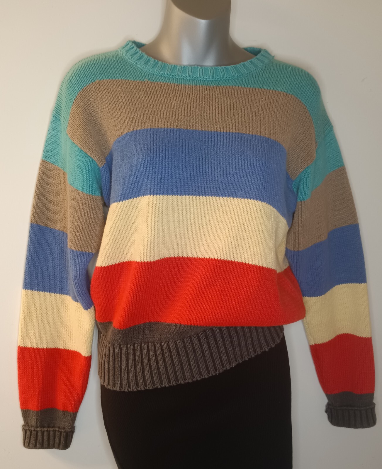 Vtg L.L.Bean Multicolor Stripe Pullover Retro Sweater Women Size Small