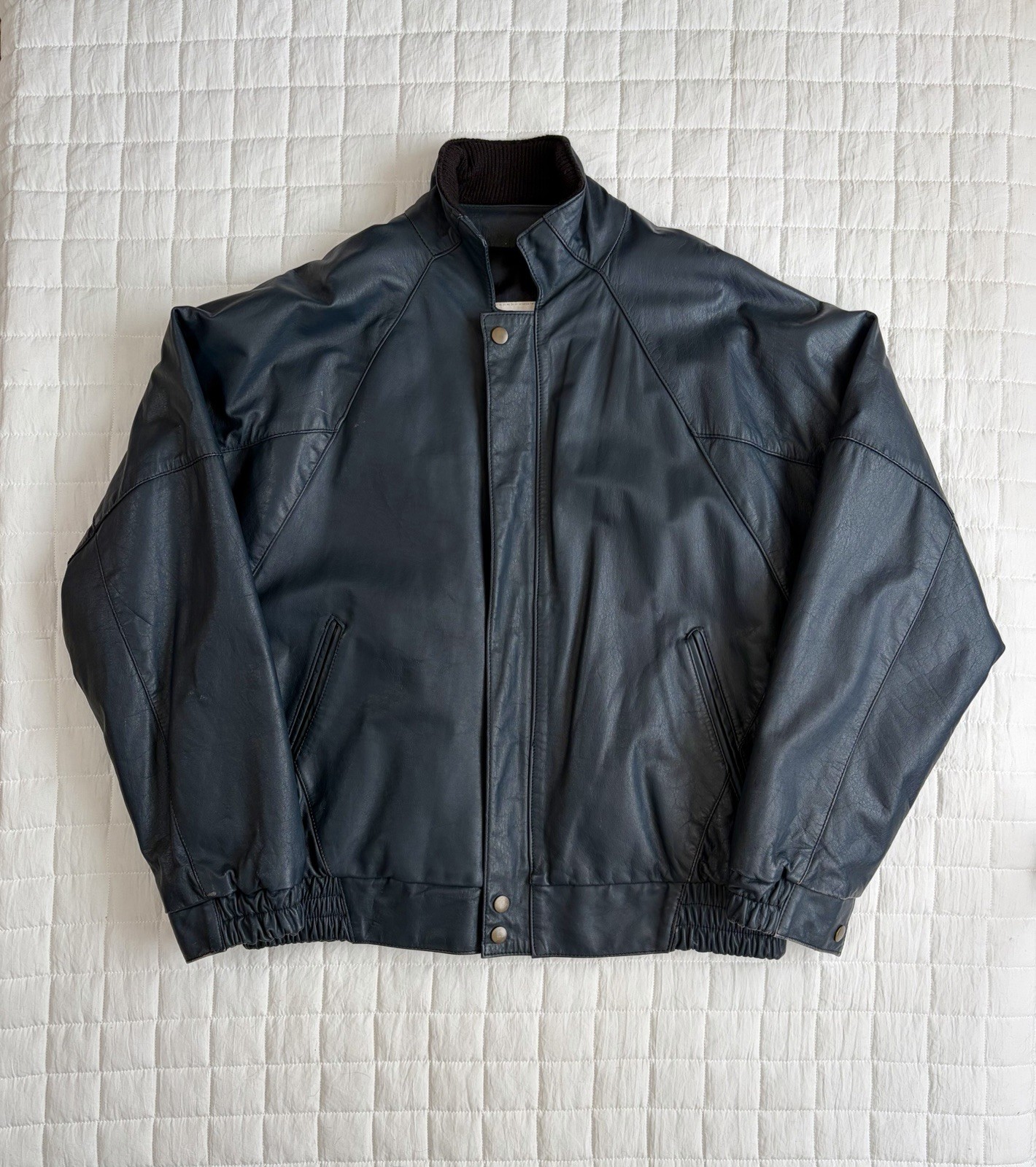 VTG Clipper Mist Midnight Blue Men\'s Leather Bomber Jacket Size M