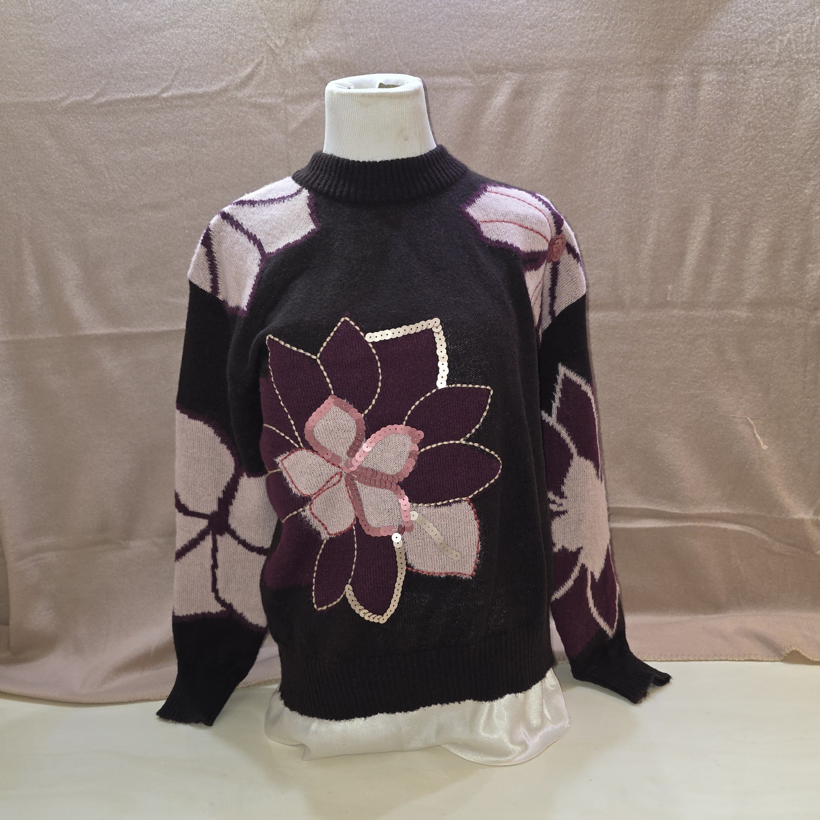 Karl Lagerfeld Paris Floral Sequin Embellished Sweater Small NWT