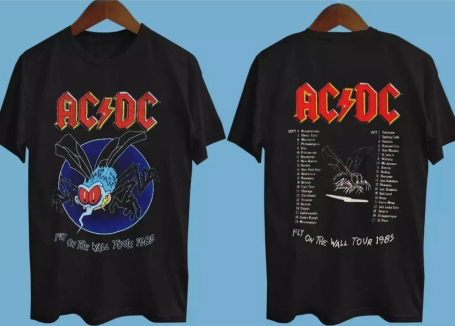 AC DC Fly On The Wall Tour 1985 Shirt Vintage Hard Rock Band Black Tee
