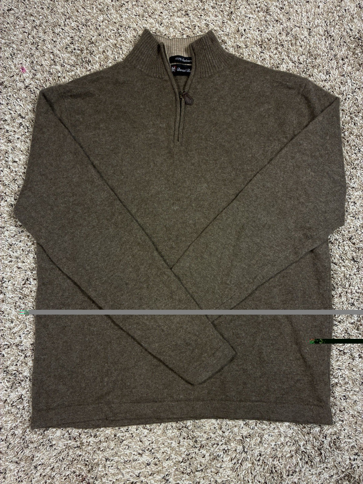 Daniel Bishop Men\'s 100% Cashmere 1/4 Zip Sweater L Brown Mock Neck Pullover