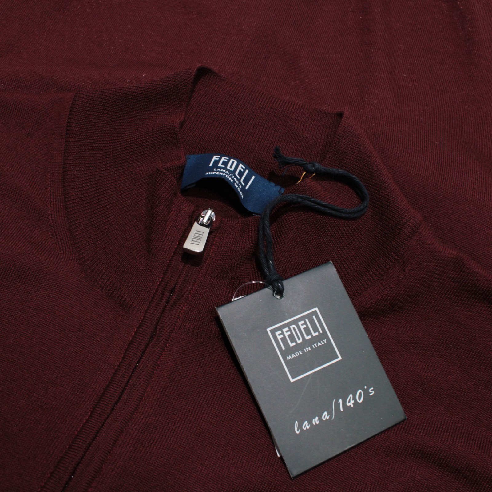 Fedeli NWT Full Zip Sweater Size 50 (US M) in Deep Red Melange 100% Wool