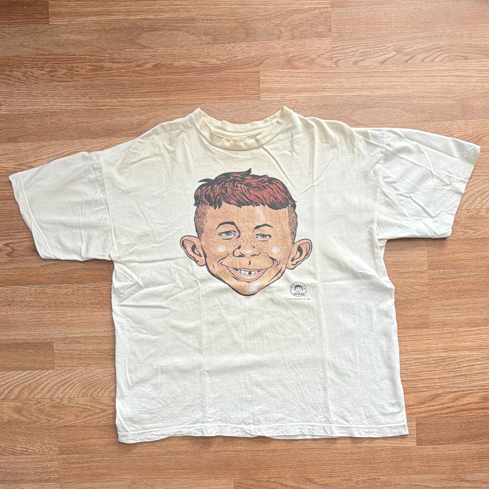 MAD Alfred E. Neuman Double-Sided White Cotton Crewneck Tee Vintage 80s