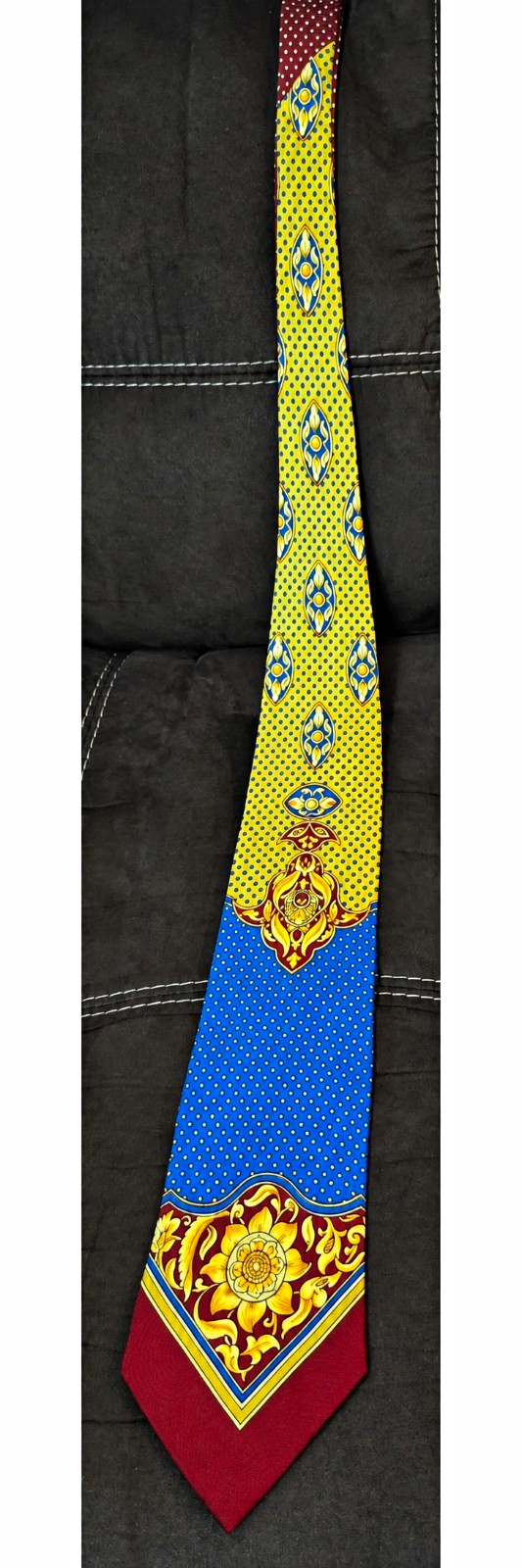 BEAUTIFUL V2 by Versace Polka Dot Yellow/Blue/Red Woven Logo Pattern Silk Tie❤️