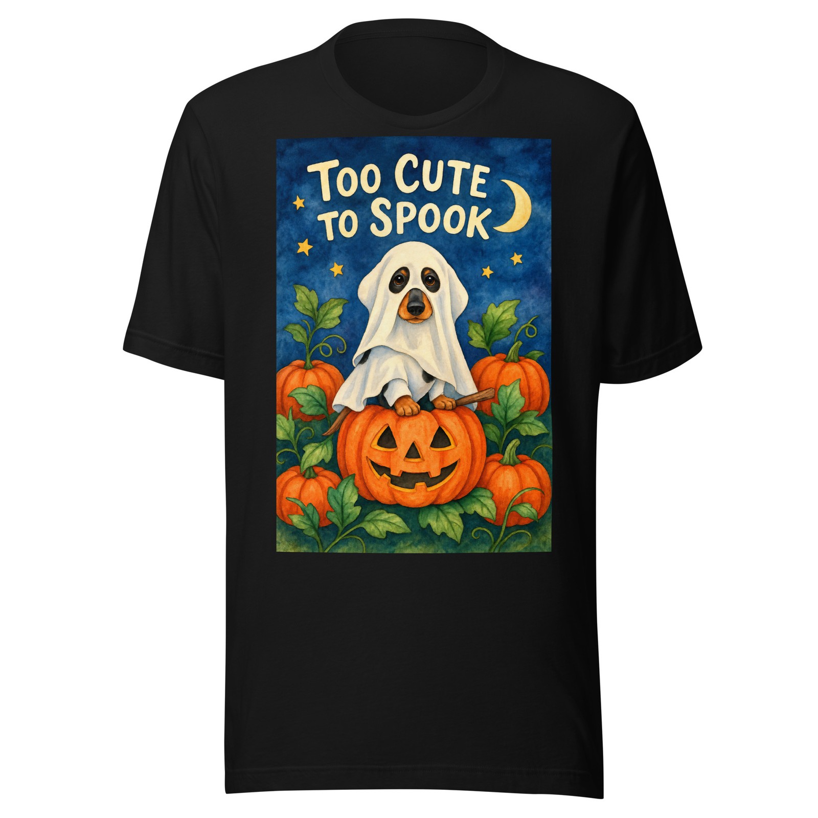 Too Cute to Spook Dog Shirt Halloween Ghost Puppy Pumpkin Tee