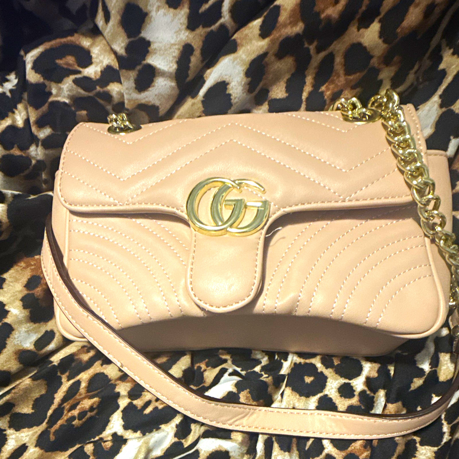 Gucci GG Marmont Small Pink Quilted Leather Crossbody Bag Gold Chain Strap