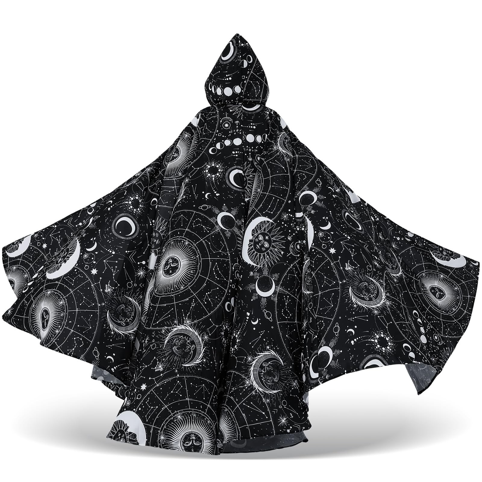 Libima Halloween Adult Wizard Costume Black Celestial Cape Stars Witch Hooded...
