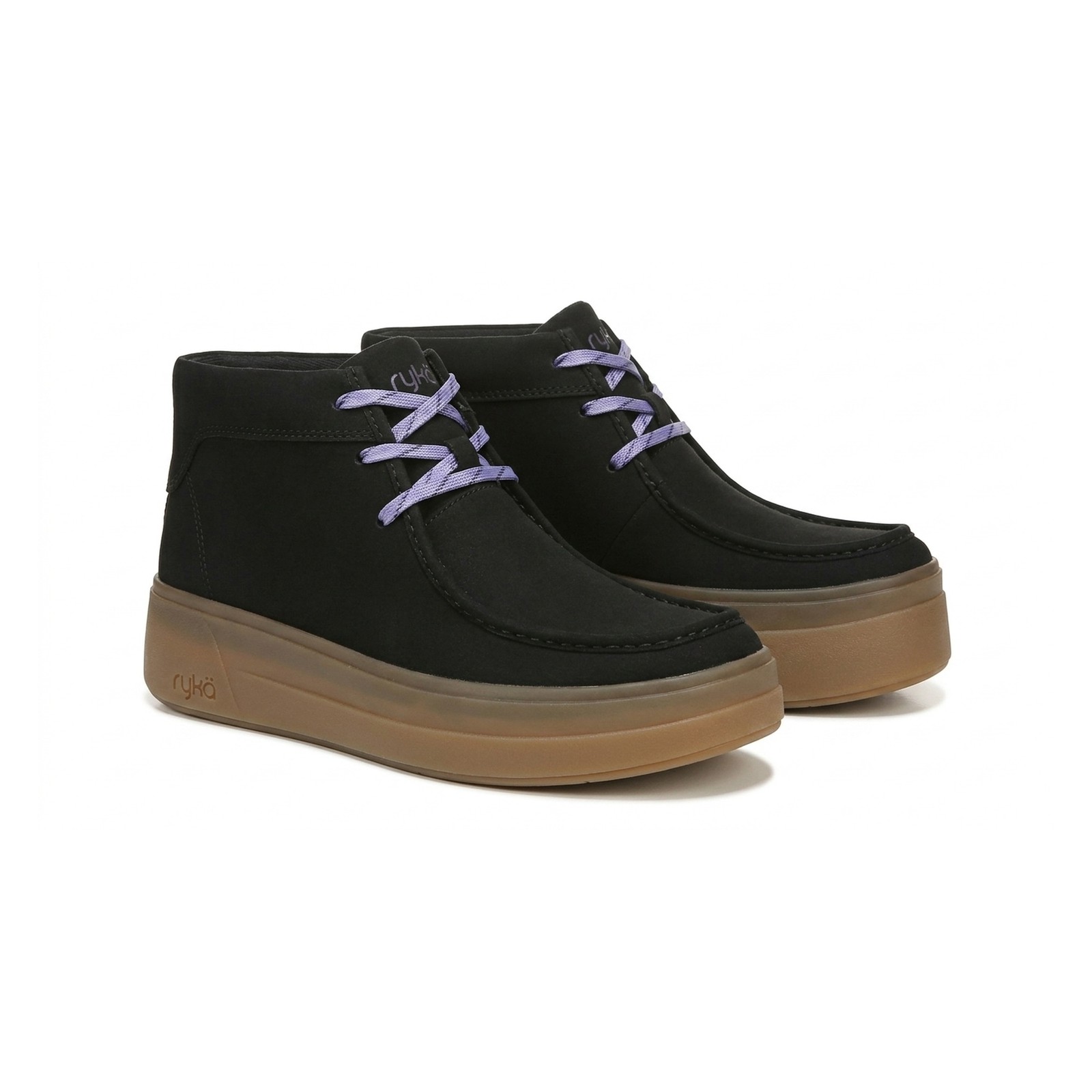 Ryka Washable Lace-Up Booties - Vibrant Womens 7.5W Black w/ Blue Laces New