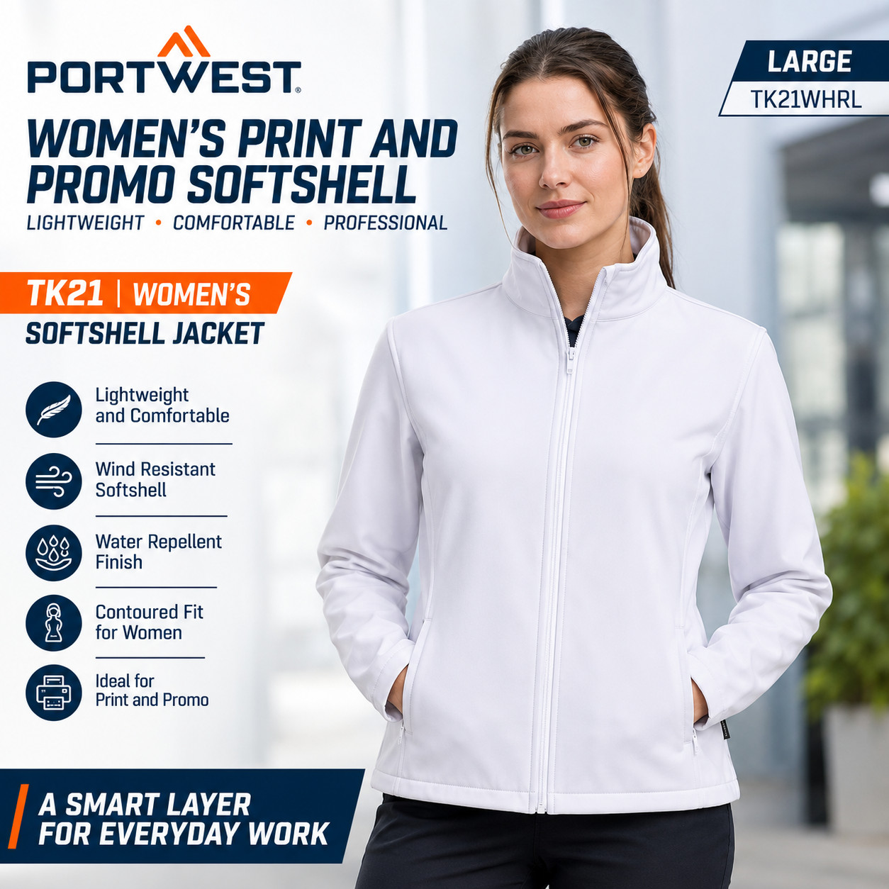 Portwest TK21 Women\'s Promo Softshell Jacket White Large TK21WHRL