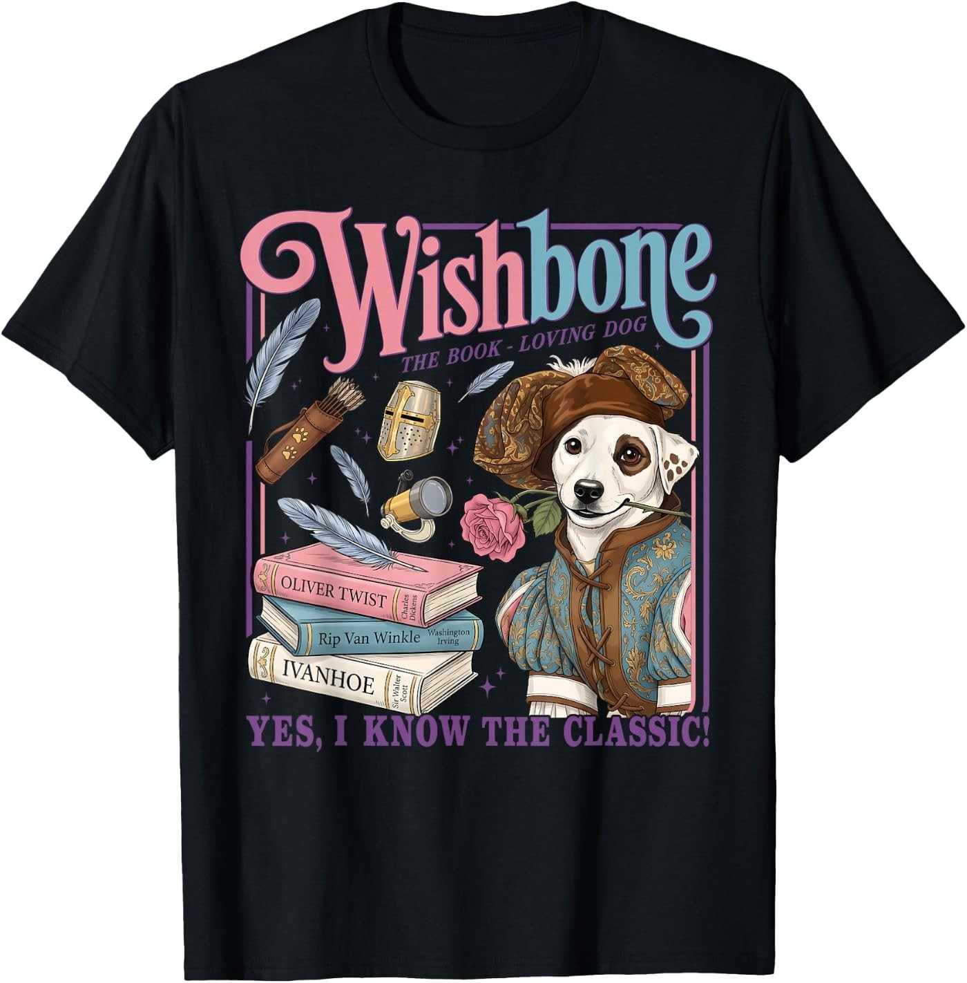 Funny 90s Nostalgia Book Loving Dog Shirt - Wishbone Design T-Shirt