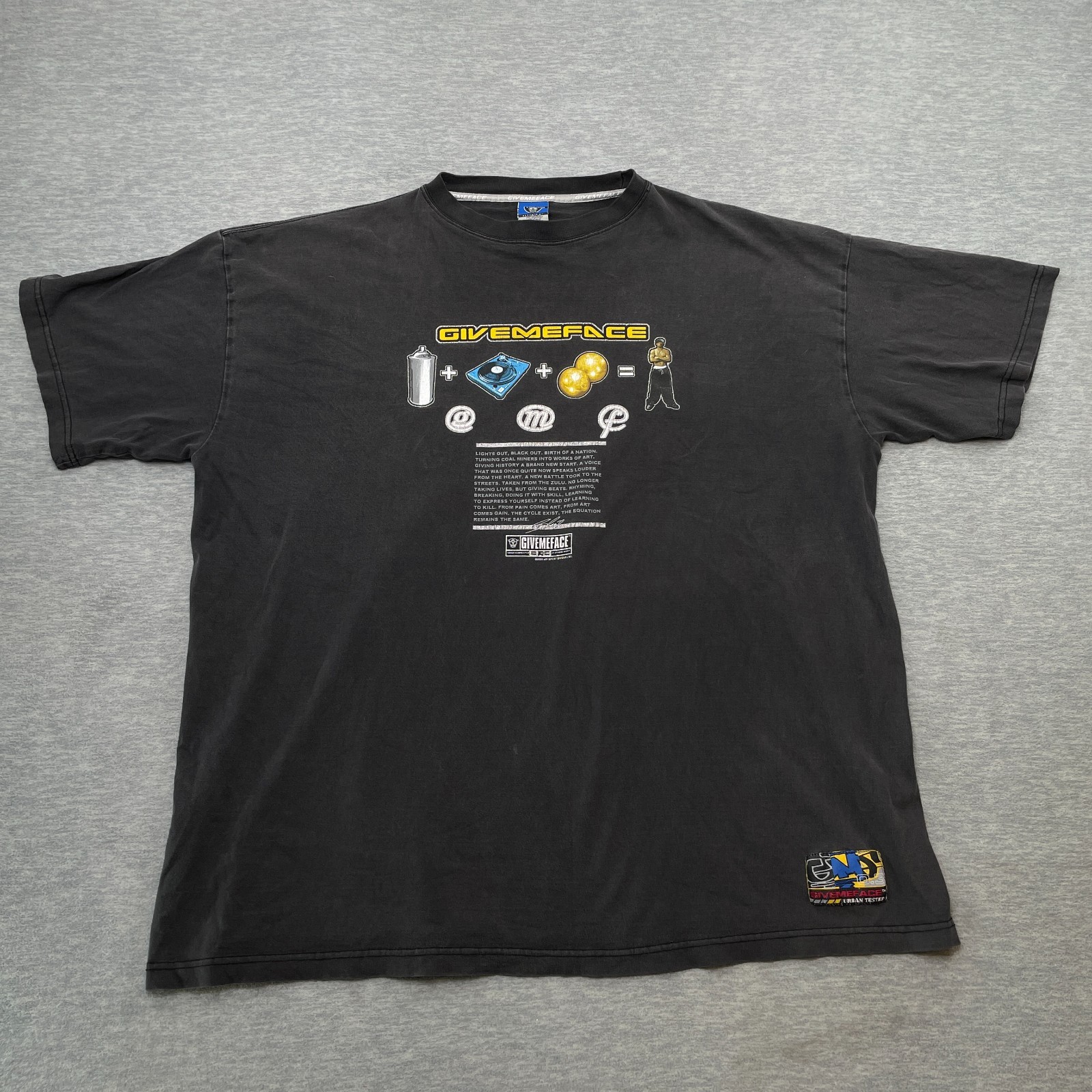 VTG Give Me Face Shirt Men 3XL Black Faded Y2K Boxy Hip Hop 2005 Streetwear