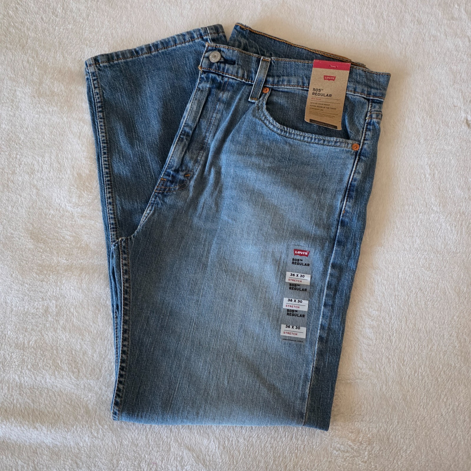 Levi\'s 505 Regular Fit Jeans Men\'s 36x30 Stretch Medium Wash Straight Leg NWT