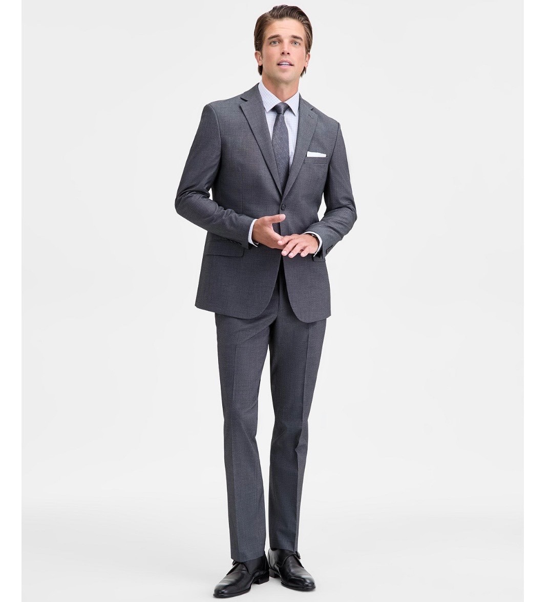 $395 NEW DKNY MENS 38S GRAY BIRDSEYE SOFT 2 PIECE SUIT WITH DRESS PANTS 31X30