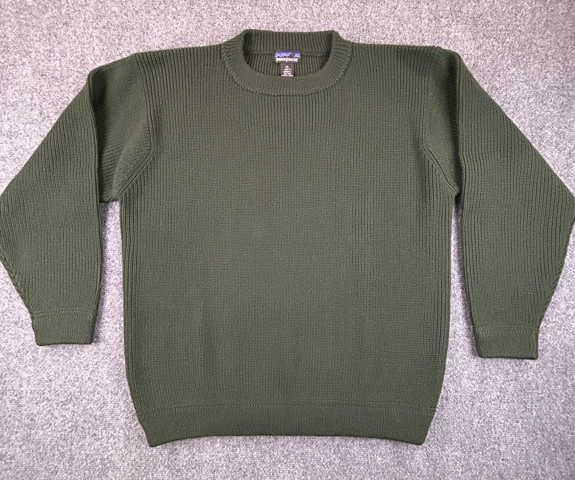 VTG 90s Patagonia 100% Wool Sweater Chamonix Guide Sweater Size XL Dark Green