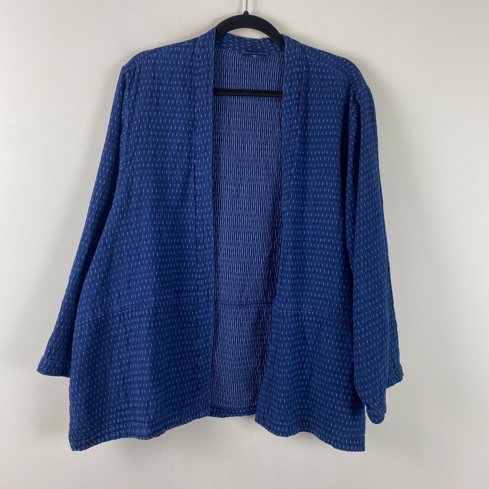 J Jill Pure Jill Indigo Cardigan Large Kimono Lagenlook Cotton Jacket Pockets