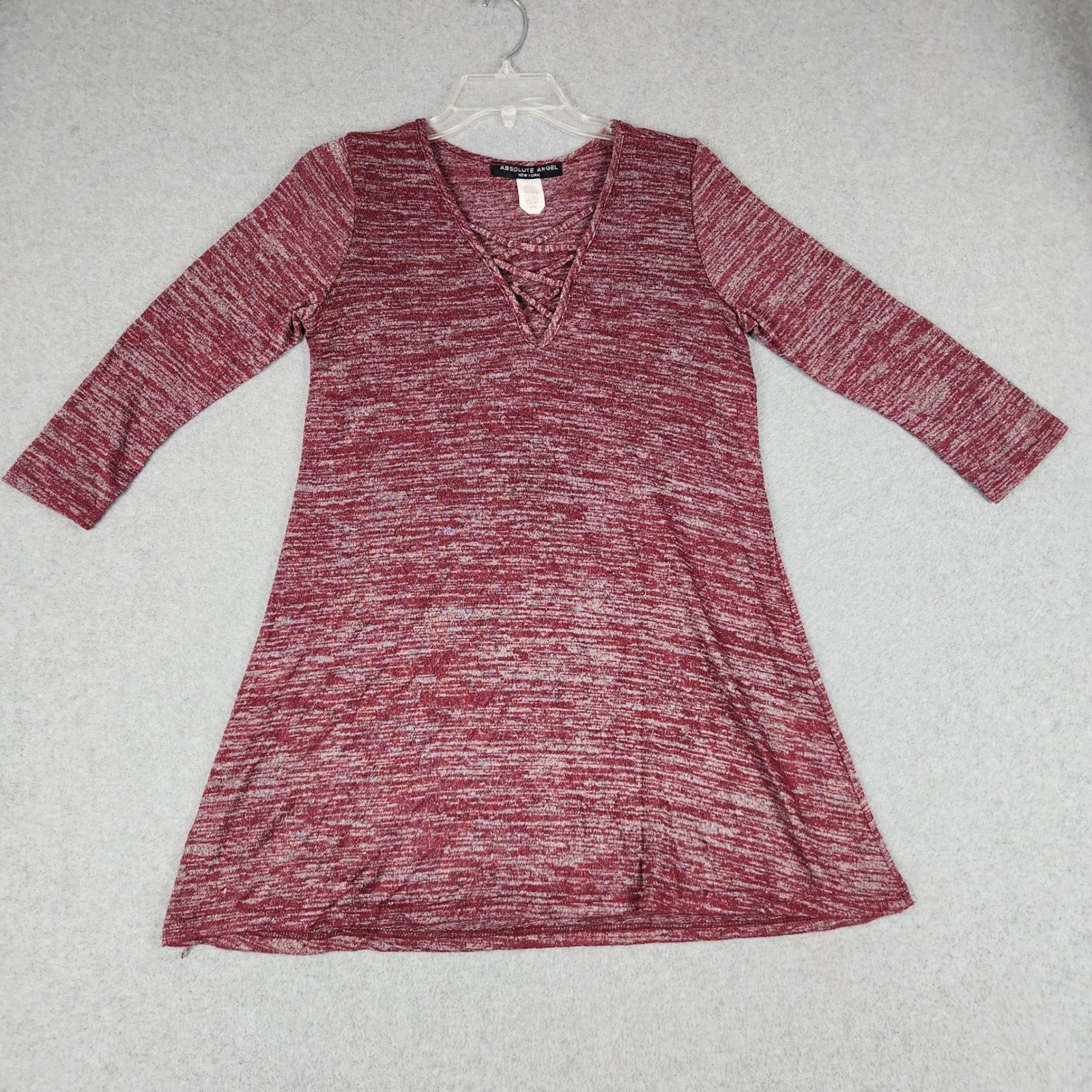 Absolute Angel Tunic Top Women Large Burgundy Space Dye Stretch Criss Cross Neck
