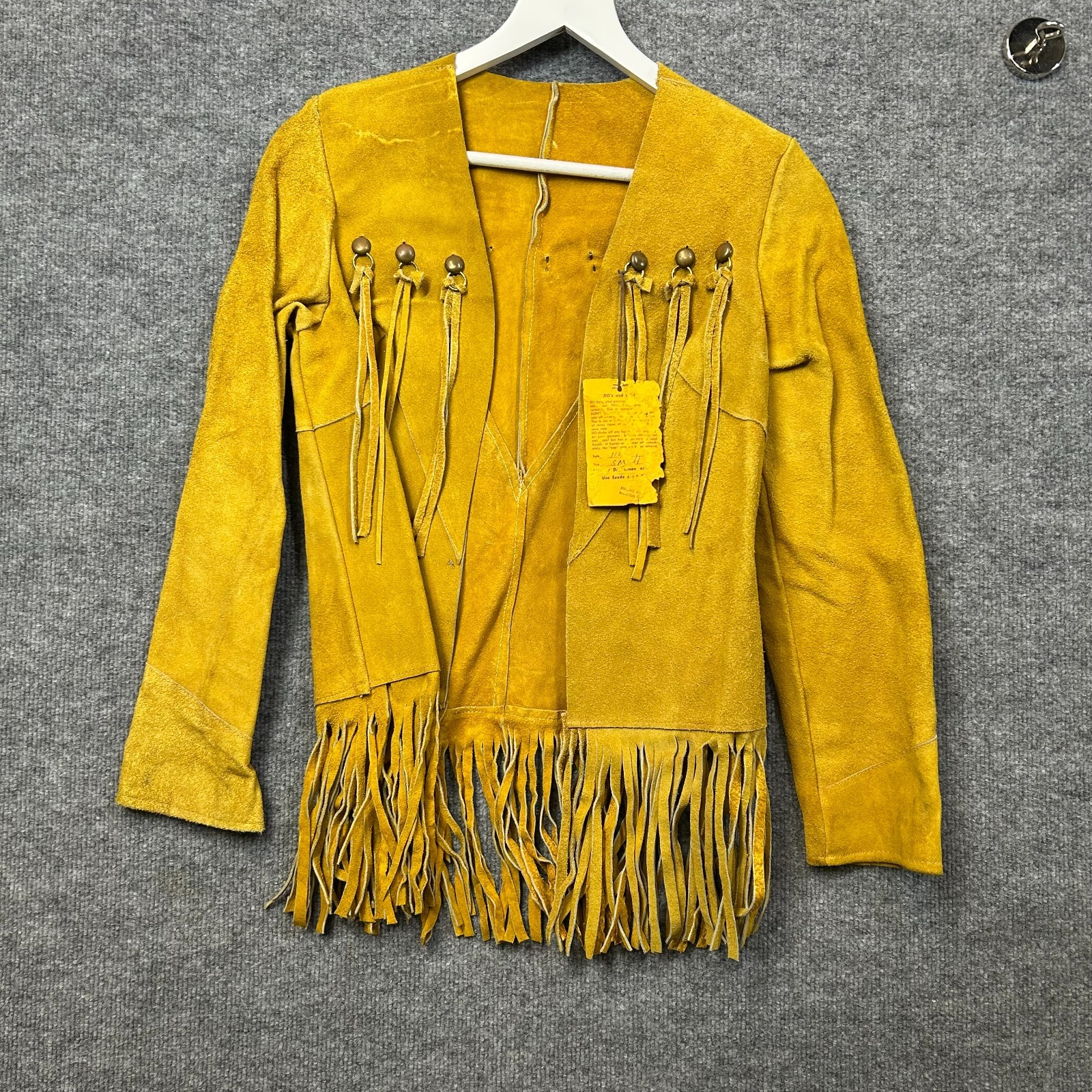 VTG Suede Fringe Jacket Womens Yellow Western Boho Cowgirl Concho Trim - S NWT