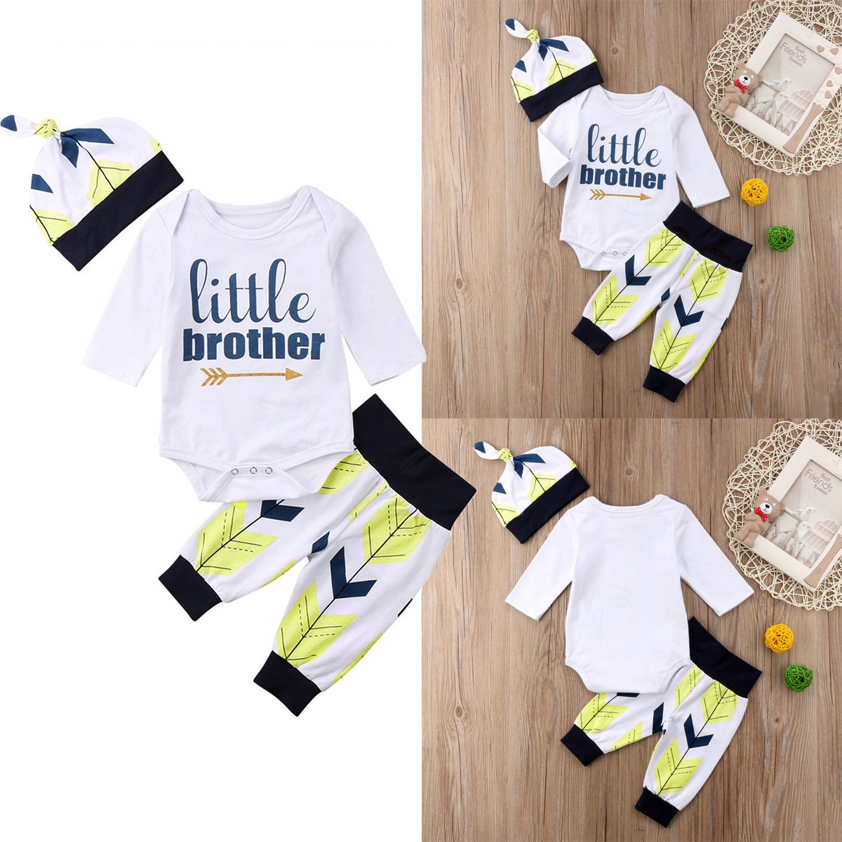 3Pcs Newborn Baby Boy Toddler Clothes Jumpsuit Romper Bodysuit Pants Outfits Set