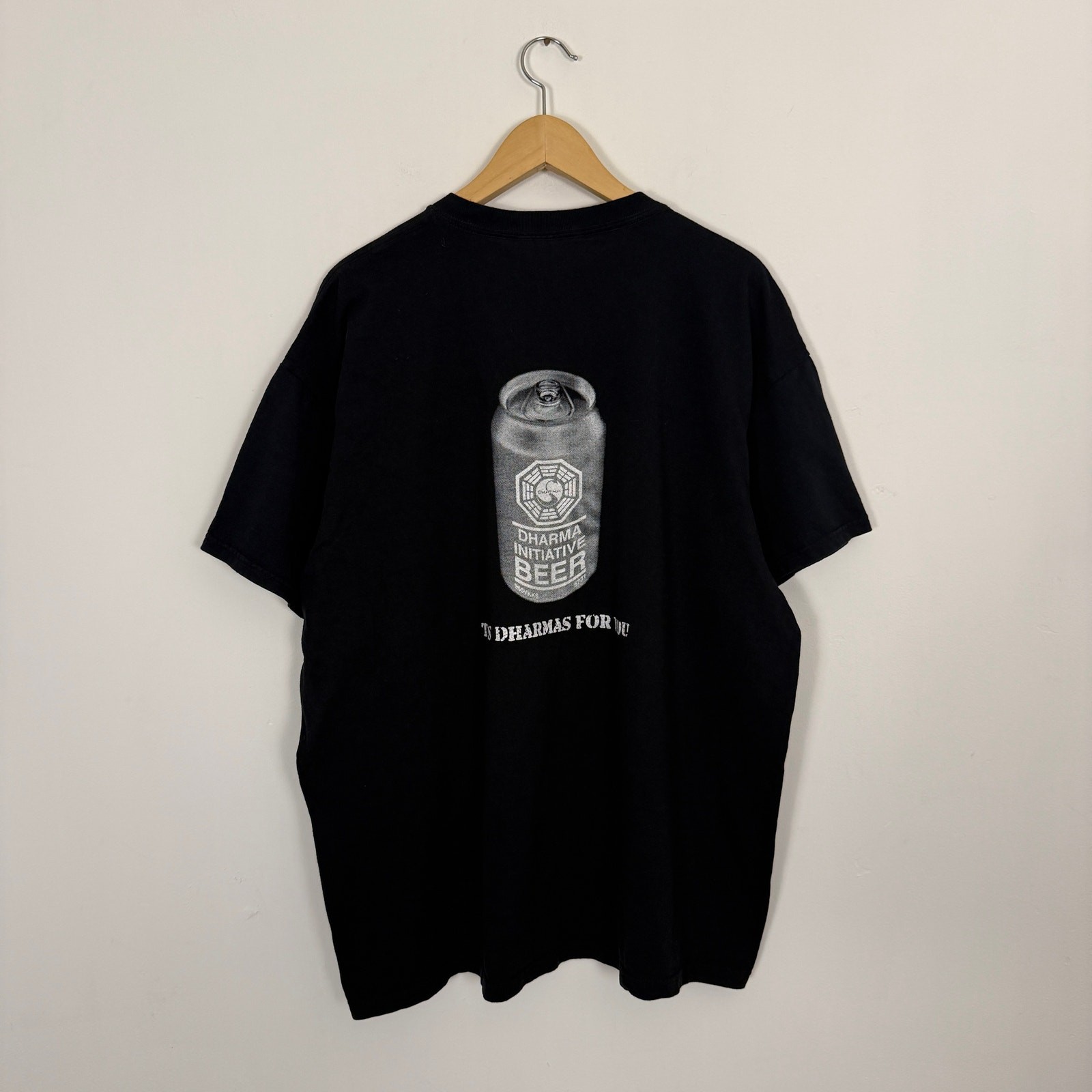 Vintage Y2K LOST TV Show Film Crew Dharma Initiative Beer Tee Shirt Black XXL