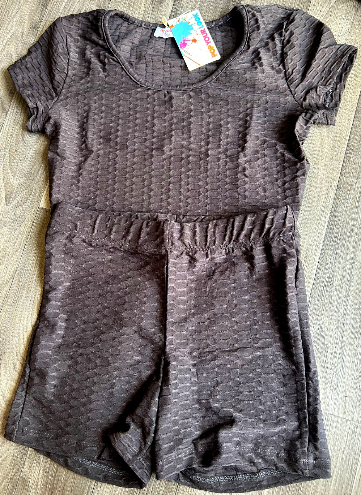Pop The Look Charcoal Grey  Gym /Leisure Shorts Set Size M/L approx 10/12  Bnwt