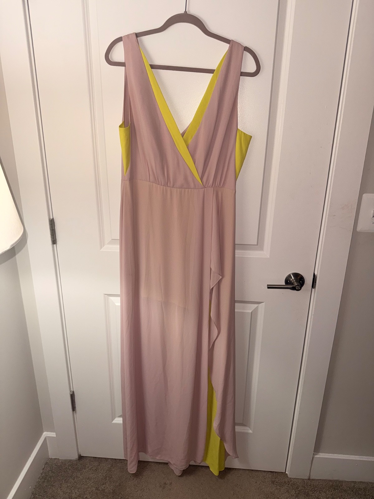 BCBGMAXAZRIA Size 12 Blush Maxi Dress with Yellow Accent NWT