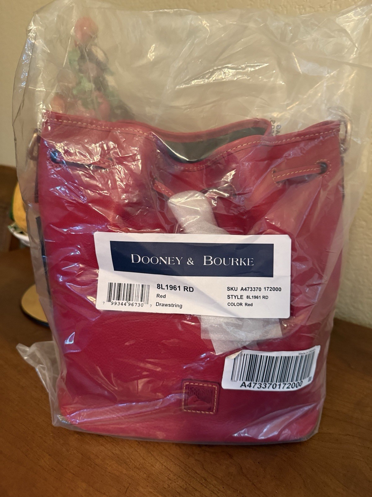 Dooney and Bourke Florentine Red Leather Shoulder Bucket Drawstring Handbag NWT